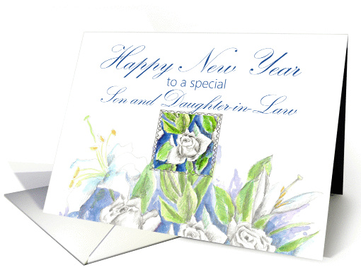 Happy New Year Son Daughter in Law White Roses card (868444)