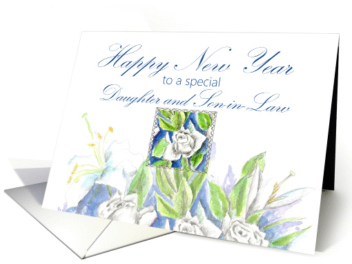 Happy New Year Daughter and Son in Law White Roses card (868447)