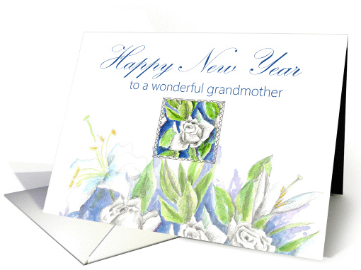Happy New Year Grandmother White Roses card (868452)