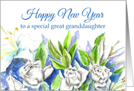 Happy New Year Great Granddaughter White Roses card