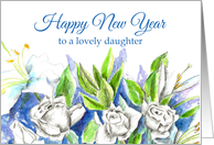 Happy New Year Daughter White Roses Watercolor card