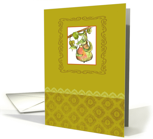 Pear Fruit Branch Painting Vintage Olive Green Blank card (869608)