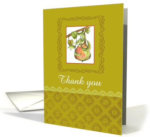 Thank You Pear Fruit Branch Olive Green Blank card (869662)
