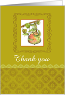 Thank You Pear Fruit Branch Olive Green Blank card