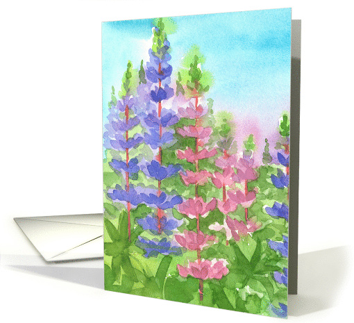 Lupine Watercolor Flowers Pink Purple Blank card (873239)