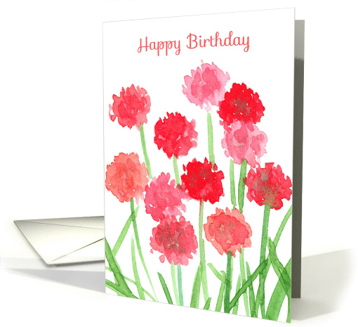 Happy Birthday Thrift Sea Pinks Watercolor Flowers card (873242)