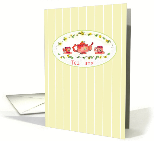 Tea Time Tea Party Invitation Yellow White Stripes card (88627)