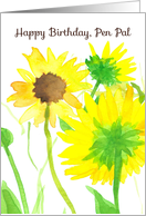 Happy Birthday Pen Pal Sunflowers Yellow Watercolor card