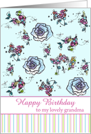 Happy Birthday Grandma Blue Roses Flower Drawing card