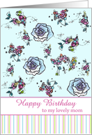 Happy Birthday Mom Blue Roses Flower Drawing card