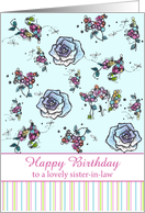 Happy Birthday Sister in Law Blue Roses Flower Drawing card