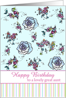 Happy Birthday Great Aunt Blue Roses Flower Drawing card