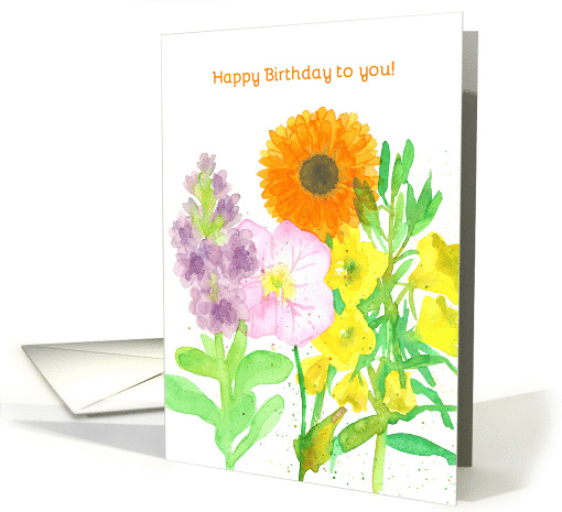 Happy Birthday To You Orange Flower Bouquet card (887602)