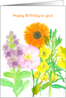 Happy Birthday To You Orange Flower Bouquet card