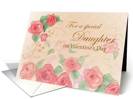 Daughter Valentine's Day Pink Rose Watercolor Art card (888468)