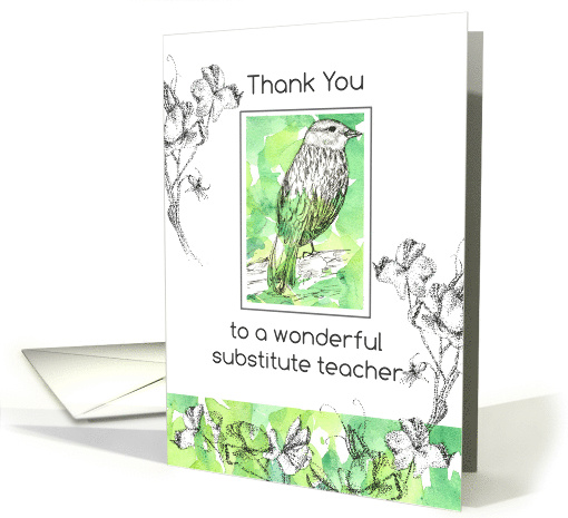 Substitute School Teacher Appreciation Day Thank You Bird card