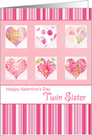 Happy Valentine’s Day Twin Sister Pink Flower Watercolor Heart Collage card