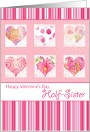 Happy Valentine’s Day Half Sister Pink Flower Watercolor Heart Collage card