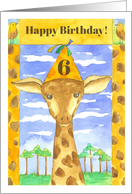 Happy 6th Birthday Giraffe Animal Watercolor card