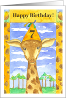 Happy 7th Birthday Giraffe Wildlife Watercolor card