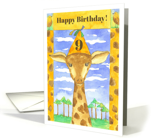 Happy 9th Birthday Giraffe Watercolor card (898284)