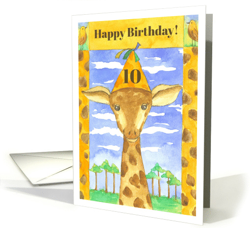 Happy 10th Birthday Giraffe Animal Watercolor card (898287)