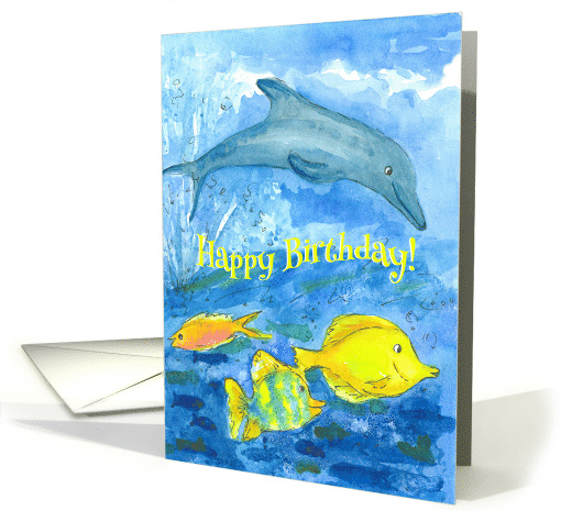 Happy Birthday Dolphin Tropical Fish Waves card (898288)