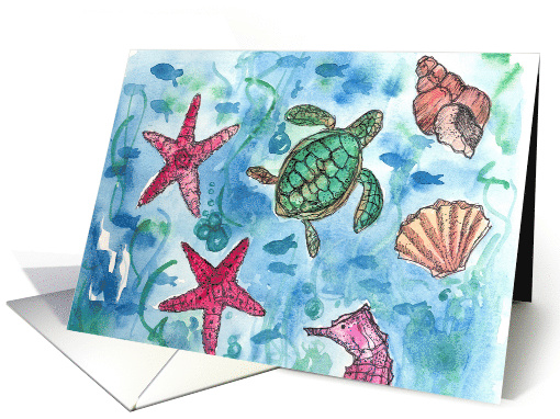 Ocean Turtles Fish Sea Horse Watercolor Watercolor card (898289)