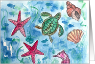 Ocean Turtles Fish Sea Horse Watercolor Watercolor card