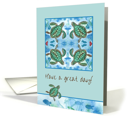 Have A Great Day Turtles Fish Sea Horse Watercolor card (898292)