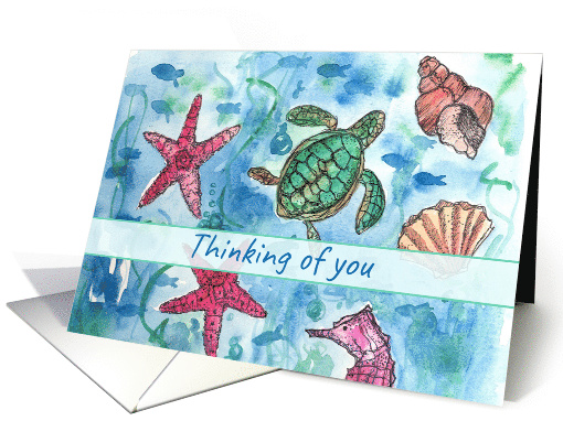 Thinking of You Turtles Fish Sea Horse Watercolor card (898293)