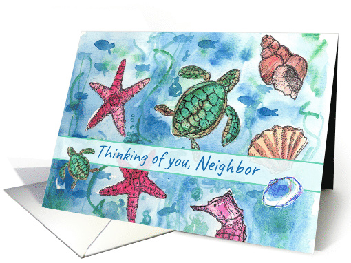 Thinking of You Neighbor Turtles Fish Sea Horse Watercolor card
