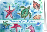 Thinking of You Nephew Turtles Fish Sea Horse Watercolor card