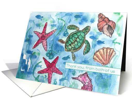 Thank You From Both of Us Turtles Fish Sea Horse Watercolor card