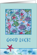Good Luck Turtles Fish Sea Horse Watercolor card