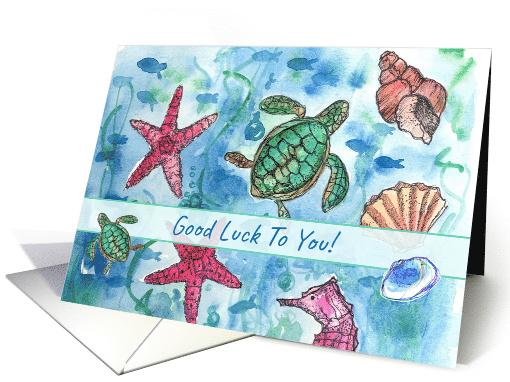 Good Luck To You Turtles Fish Ocean Watercolor card (898322)