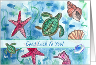 Good Luck To You Turtles Fish Ocean Watercolor card