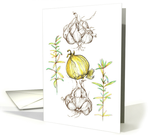Garlic Onions Rosemary Kitchen Herbs Blank card (898753)