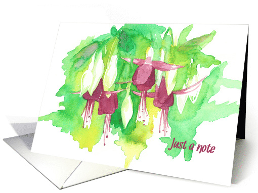 Fuchsia Flowers Botanical Watercolor Just A Note Blank card (898772)
