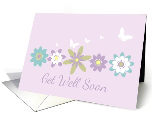 Get Well Soon Purple Flowers White Butterflies card (90033)