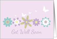 Get Well Soon Purple Flowers White Butterflies card