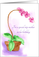 Step Mother Happy Birthday Orchid Watercolor Flower card