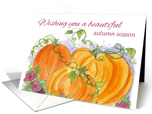Wishing You A Beautiful Autumn Season Pumpkins Watercolor card (90102)