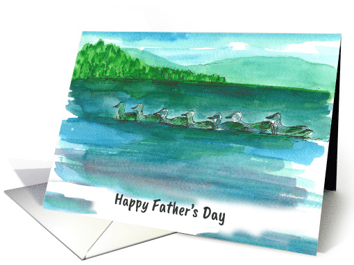 Happy Father's Day Ducks Mountain Lake Watercolor card (901179)