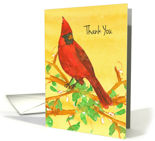 Thank You Cardinal Bird Watercolor Yellow card (904586)