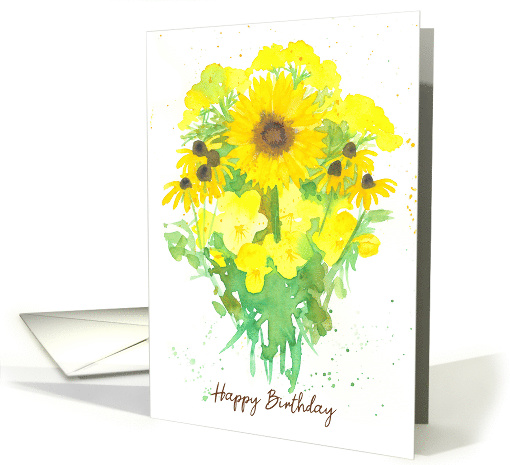 Happy Birthday Yellow Daisy Flower Bouquet card (904601)