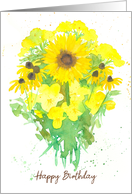 Happy Birthday Yellow Daisy Flower Bouquet card
