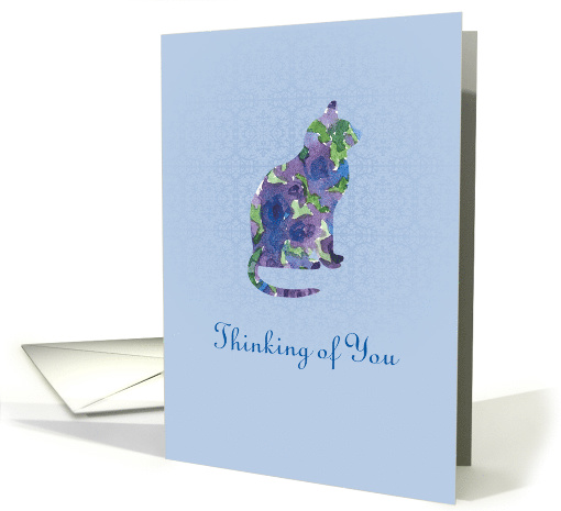 Thinking of You Cat Animal Pet Purple Watercolor Flowers card (906589)