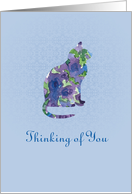 Thinking of You Cat Animal Pet Purple Watercolor Flowers card
