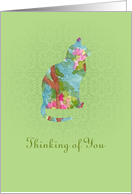 Thinking of You Cat Animal Pet Pink Watercolor Flowers card